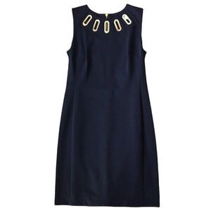 Michael Kors Navy Sleeveless Shift Dress Gold Hardware Size 4 NWT